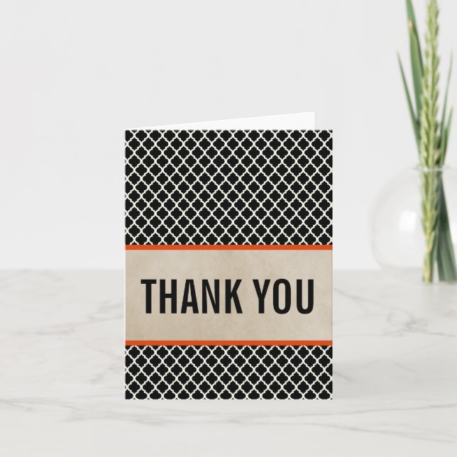 Orange Chic Quatrefoil Thank You Card (Front)