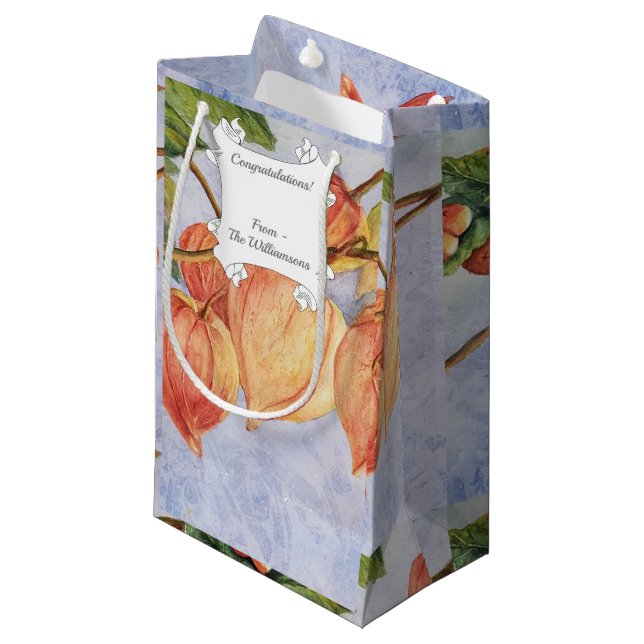 Orange Chinese Lantern Flowers Small Gift Bag (Front Angled)