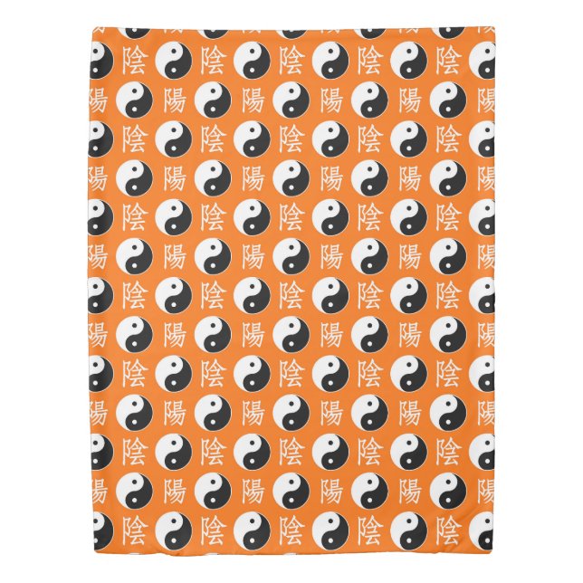 Orange Chinese Yin Yang Pattern Duvet Cover (Front)