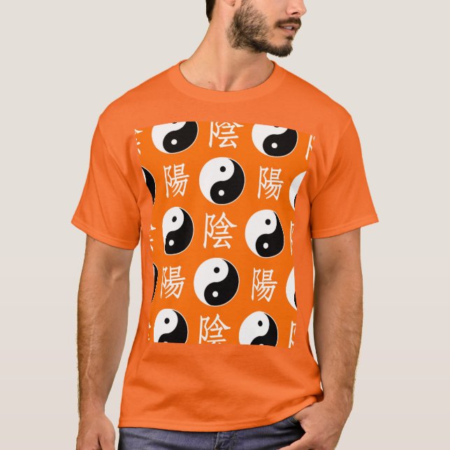 Orange Chinese Yin Yang Pattern T-Shirt (Front)