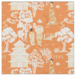 Orange Chinoiserie Pagodas Fabric
