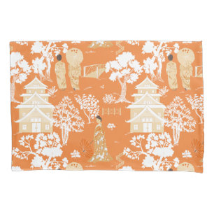 Orange Chinoiserie Pagodas Pillow Case