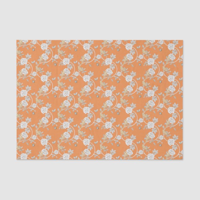 Orange Chinoiserie Roses Pattern Tissue Paper (Front)