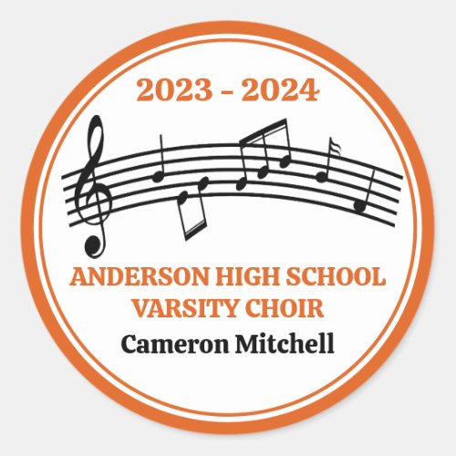 Orange Choir Custom High School Graduation Party Classic Round Sticker