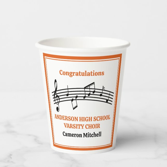 Orange Choir Custom High School Party Paper Cups (Front)
