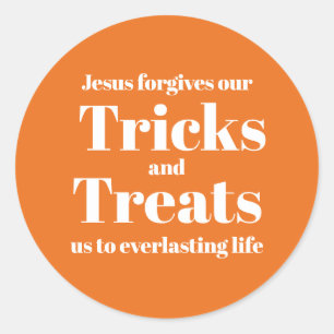 Orange Christian Gospel Halloween Trick or Treat Classic Round Sticker