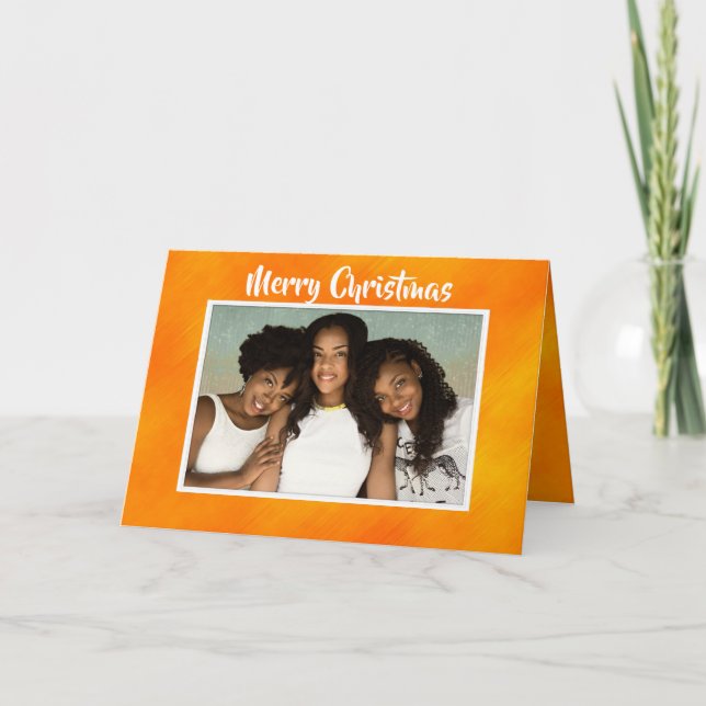 Orange Christmas Photo Greeting Card (Front)