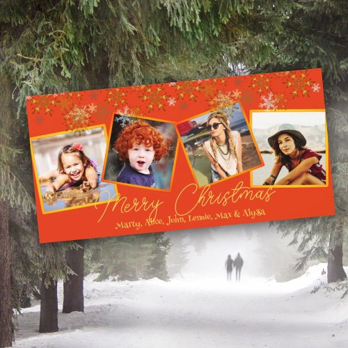 Orange Christmas Snowflakes Multi_photo cards