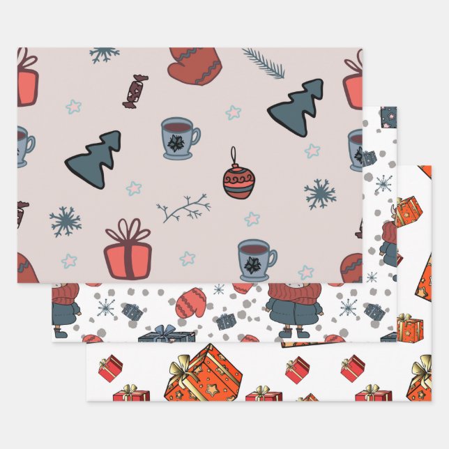 Orange Christmas Wrapping Paper Sheet (Set)