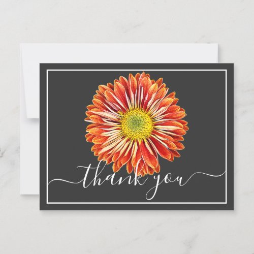 Orange Chrysanthemum Gray Background Thank You Postcard