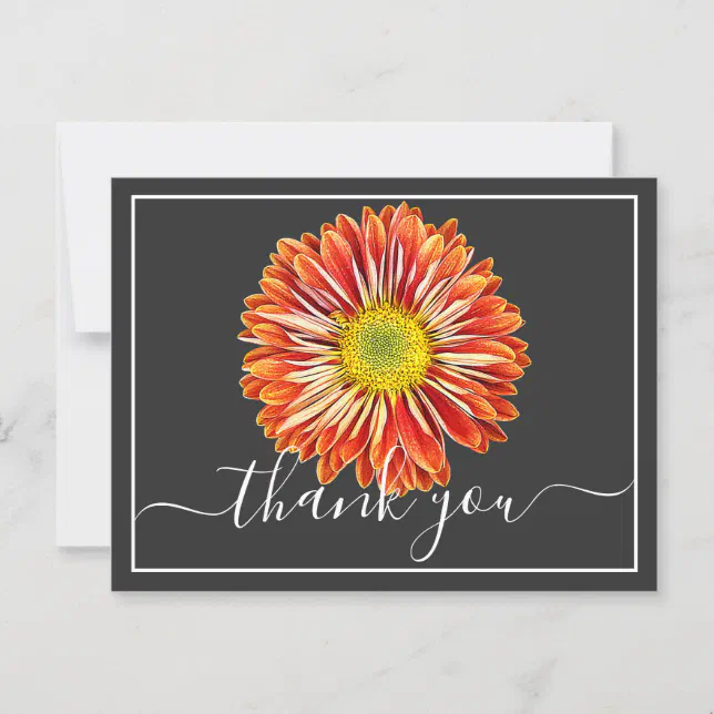 Orange Chrysanthemum Gray Background Thank You Postcard | Zazzle