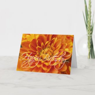 Orange Chrysanthemum Happy Birthday Card