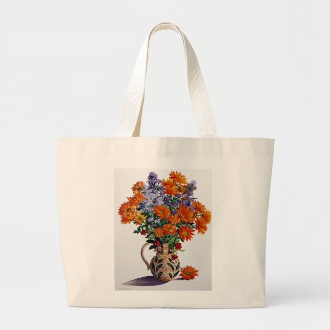 Orange Chrysanthemums Large Tote Bag (Front)
