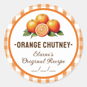Orange chutney label with checkered design