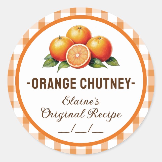 Orange chutney label with checkered design (Front)