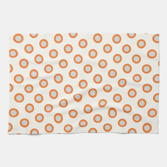 Orange Circle Dot Retro Design Kitchen Towel (Horizontal)