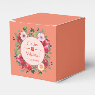Orange circle floral wreath modern Chinese wedding Favor Boxes