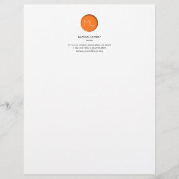 Orange Circle Monogram Top Letterhead by tashatzazzle at Zazzle