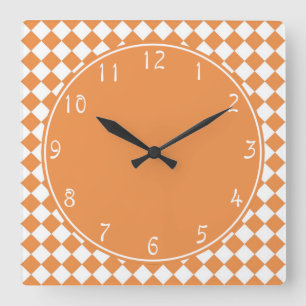 Orange Circle Peach Diamond Checkerboard pattern Square Wall Clock