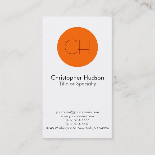 Orange Circle White Monogram Business Card