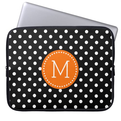 Orange Circle White Polkadot On Black Laptop Sleeve