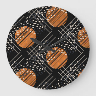 Orange Circles Abstract Vintage Pattern Large Clock