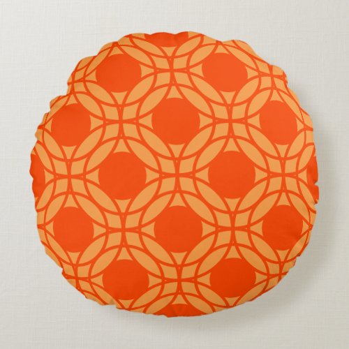 Orange Circles and dots Geometric Pattern Round Pillow