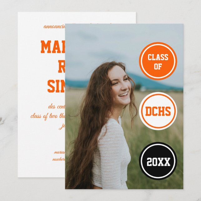 Orange Circles Photo Graduation Invitation (Front/Back)