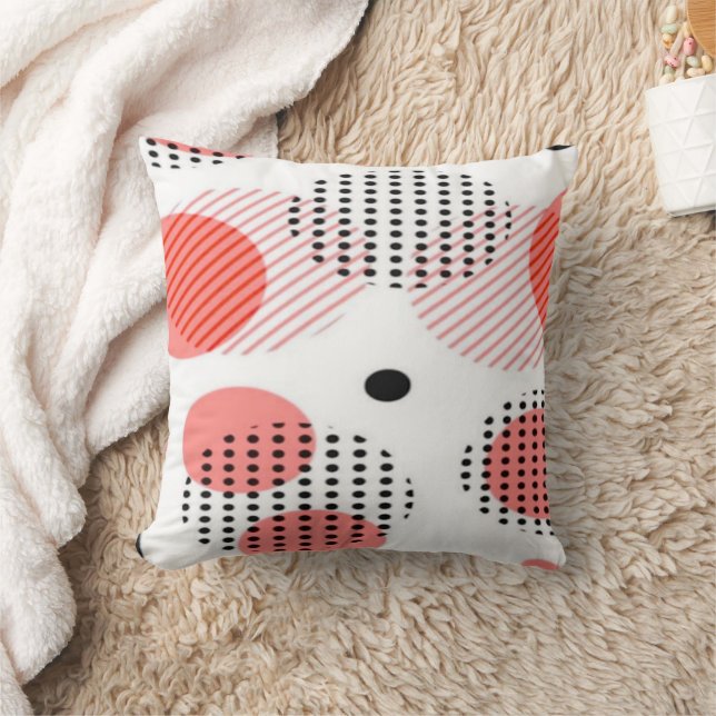 Orange Circles with Black Polka Dots pattern Throw Pillow (Blanket)
