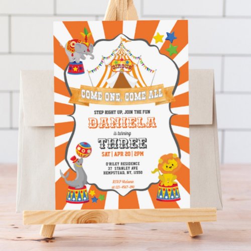 Orange Circus Carnival Birthday Invitation