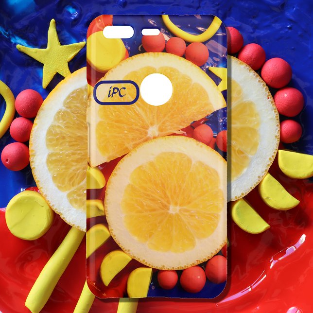 Orange Citrus Abstract Yellow, Red, Blue Photo     Uncommon Google Pixel Case (Fresh sliced orange arranged with painted air dry clay then photographed for a ChromaNatura design.)
