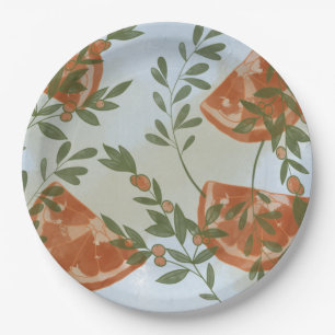 Orange Citrus and Greenery Paper Plates