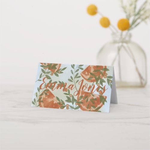 Orange Citrus and Greenery Place Card