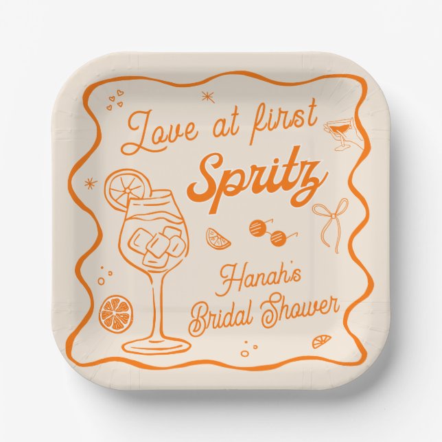 Orange Citrus Aperol Spritz Bridal Shower Paper Plates (Front)