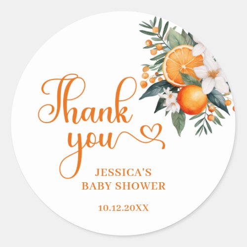 Orange Citrus Baby Shower Favor Classic Round Sticker