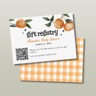 Orange Citrus Baby Shower Gift Registry QR Code Enclosure Card