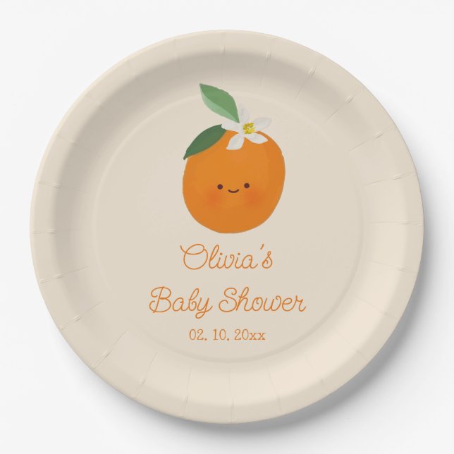 Orange Citrus Baby Shower Paper Plates (Front)