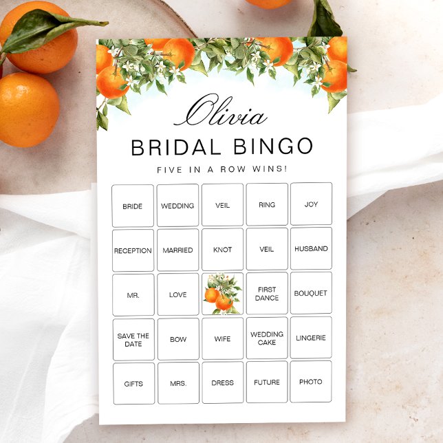 Orange Citrus Bingo Bridal Shower Game Card (Creator Uploaded)
