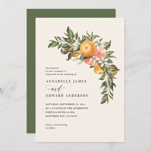 Orange citrus blossom watercolor botanical wedding