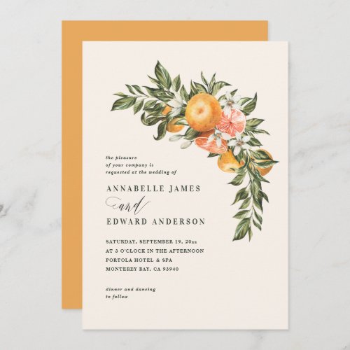 Orange citrus blossom watercolor botanical wedding