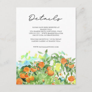 Orange Citrus Blossom Watercolor Wedding Details Enclosure Card