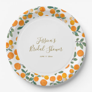 Orange Citrus Border Script Name Bridal Shower Paper Plates