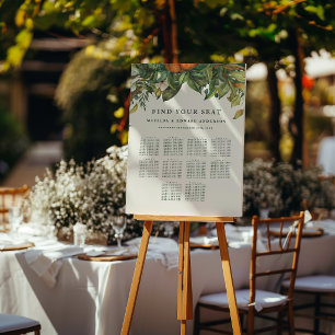 Orange citrus botanica floral wedding seating plan foam board