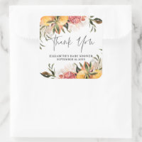 Orange Citrus Botanical | Baby Shower Favor  Square Sticker