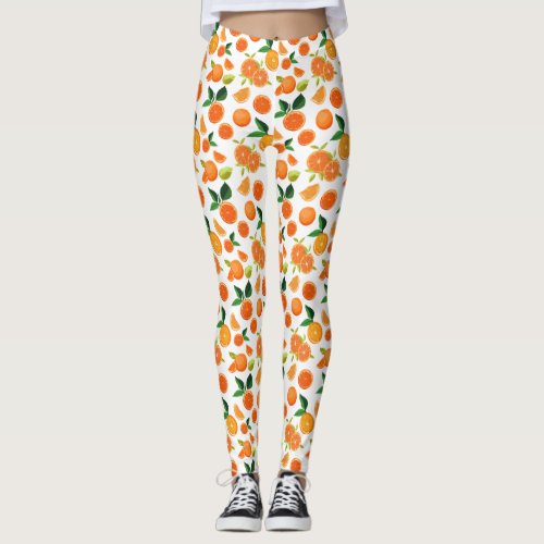 Orange Citrus Botanical Pattern  Leggings