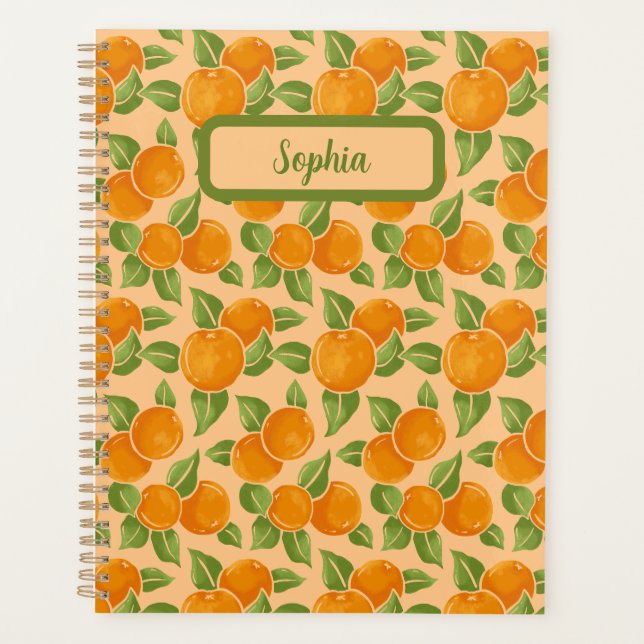 Orange Citrus Botanical Pattern Planner (Front)