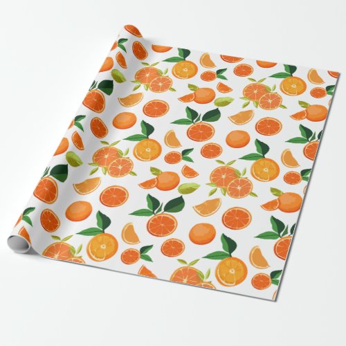 Orange Citrus Botanical Pattern  Wrapping Paper