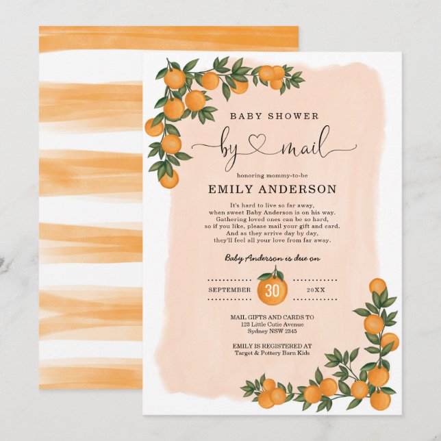 Orange Citrus Cutie Baby Shower By Mail Quarantine Invitation (Front/Back)