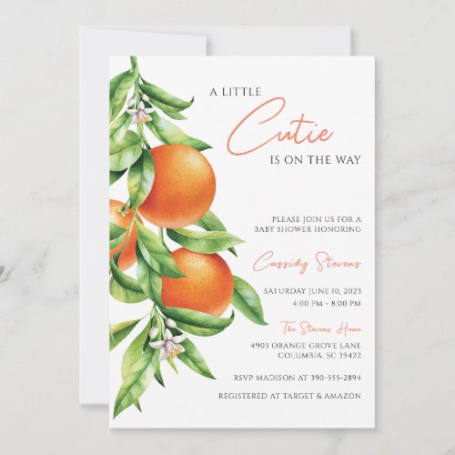 Orange Citrus Cutie on the Way Baby Shower Invitation