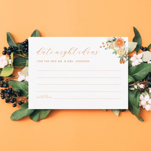 Orange Citrus Date Night Ideas Bridal Shower Enclosure Card